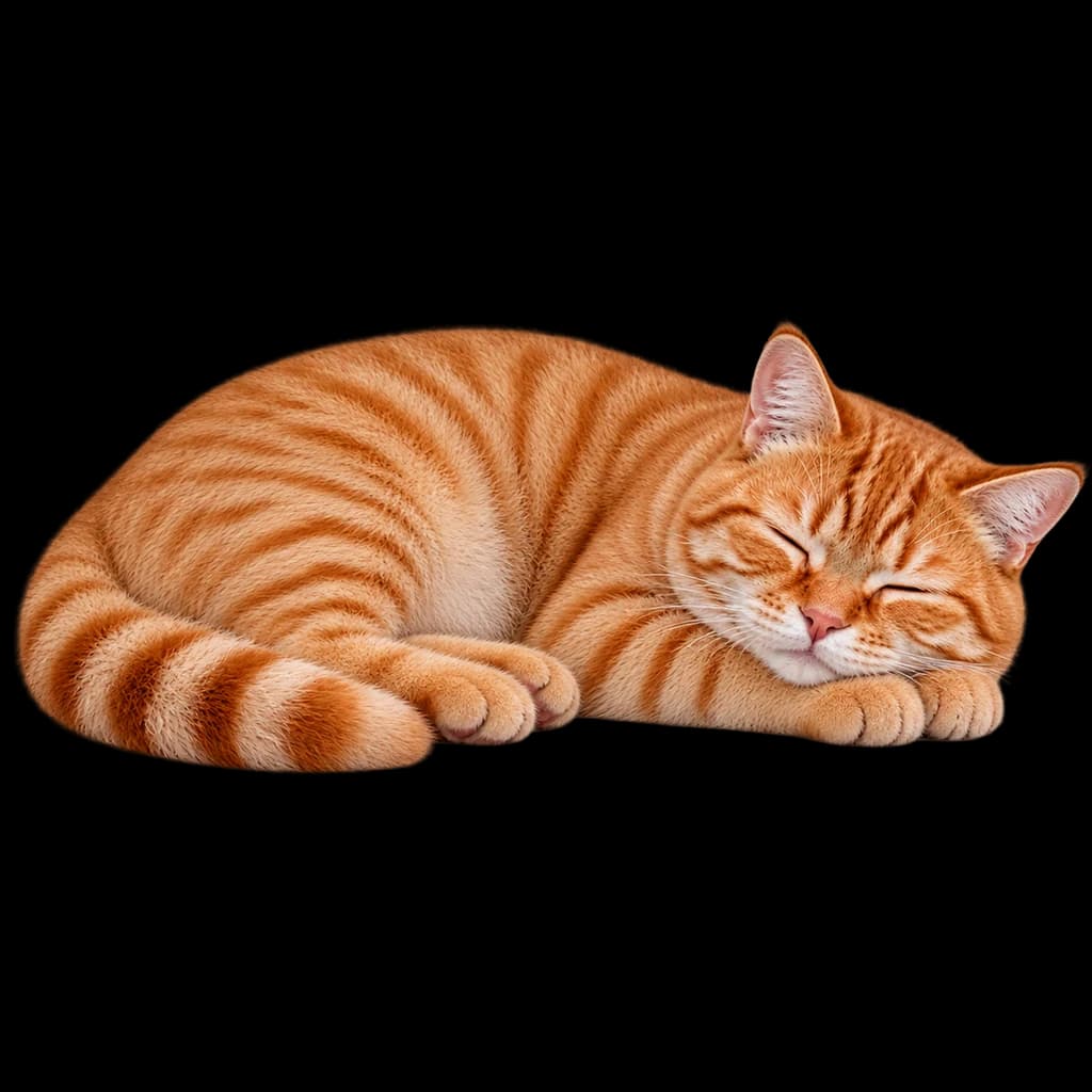 Our ginger cat resting peacefully with its chin on its paws.